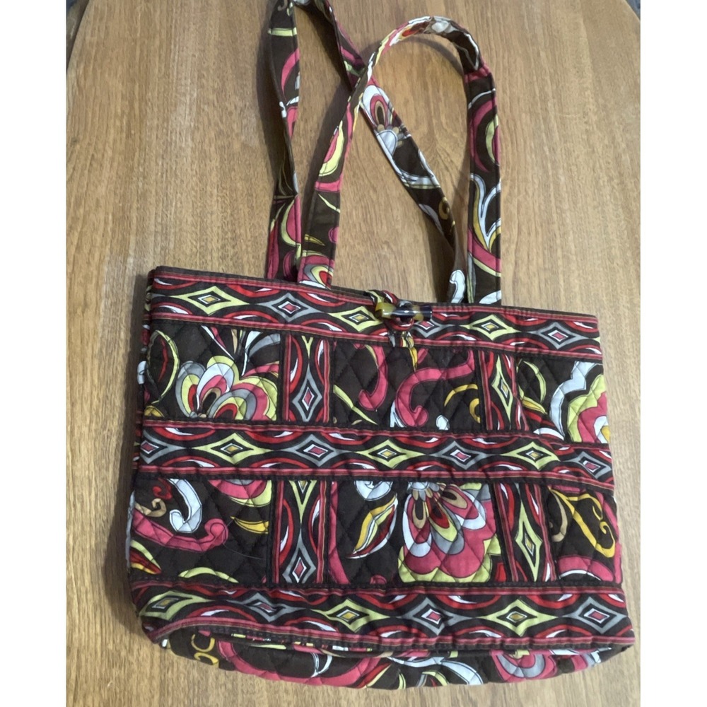 Vera Bradley Puccini Retired Pattern Quilted Shoulder Bag Purse Brown Pink Gold